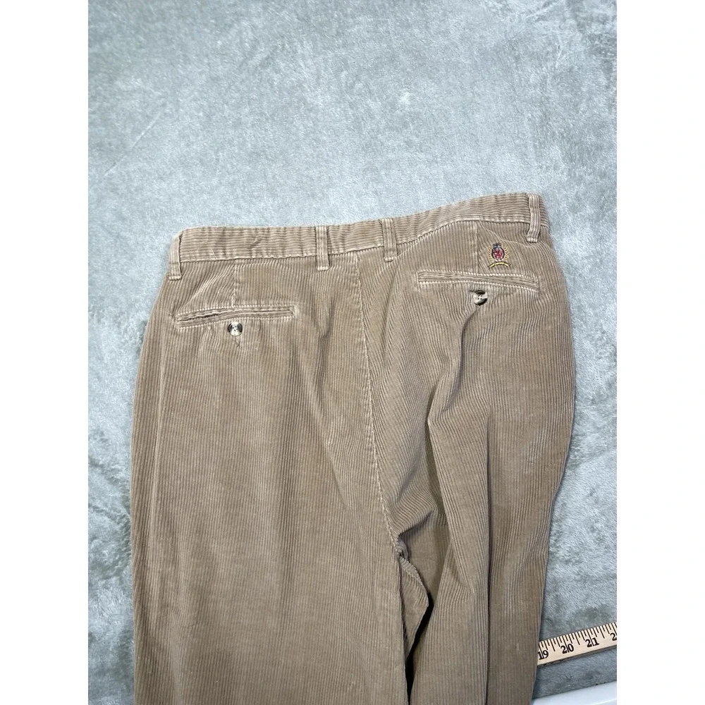 Tommy Hilfiger Pants Mens 36x32 Tan Corduroy Pleated Casual‎ Crest Logo Classic
